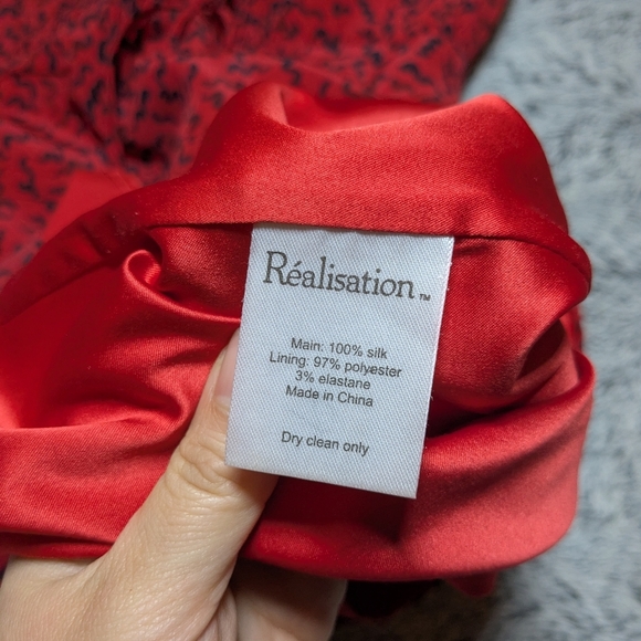 Realisation Par Red Mini Dress Venus Puff Sleeves Sweetheart Silk XS - Picture 6 of 10